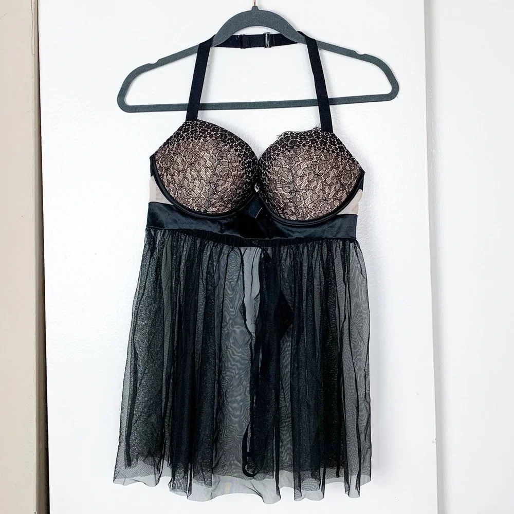 Victoria's Secret Black Lace Mesh Babydoll Lingerie